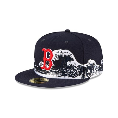 Blue Boston Red Sox Hat - New Era MLB Wave 59FIFTY Fitted Caps USA5328749